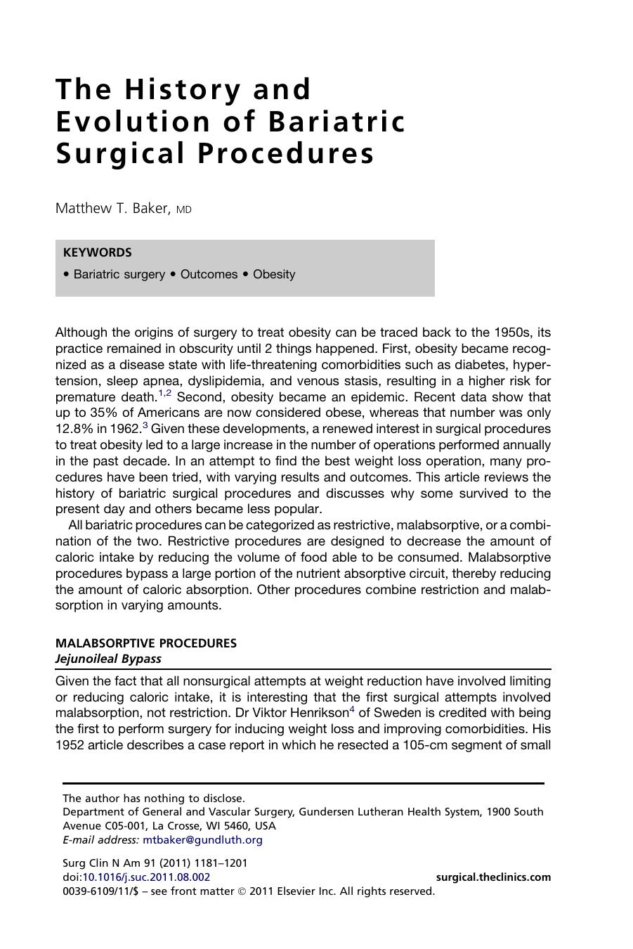 The History and Evolution of Bariatric Surgical Procedures by Matthew T. Baker MD