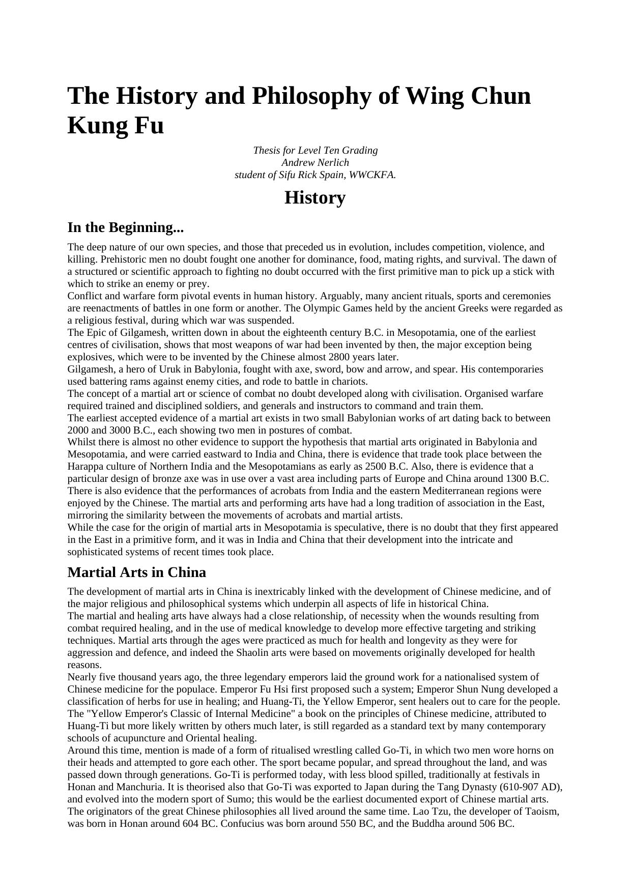 The History and Philosophy of Wing Chun Kung Fu by Helen Trifyllis