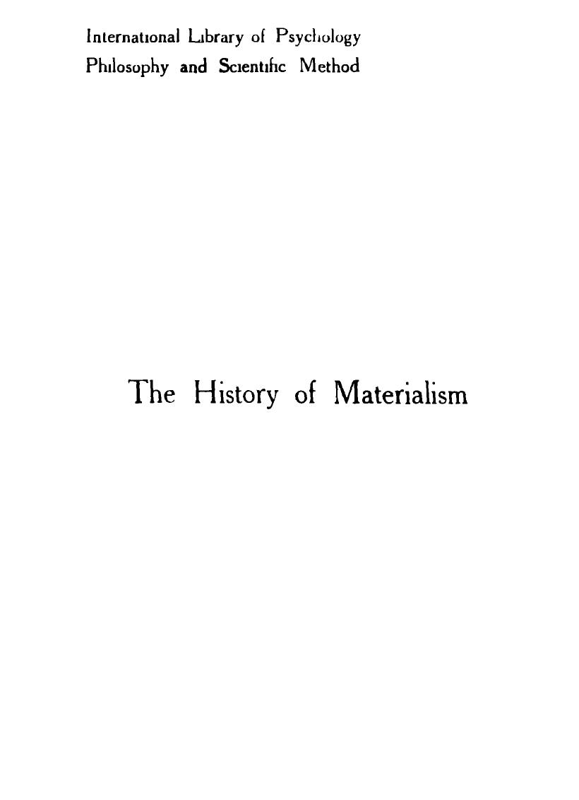 The History of Materialism by F. A. Lange