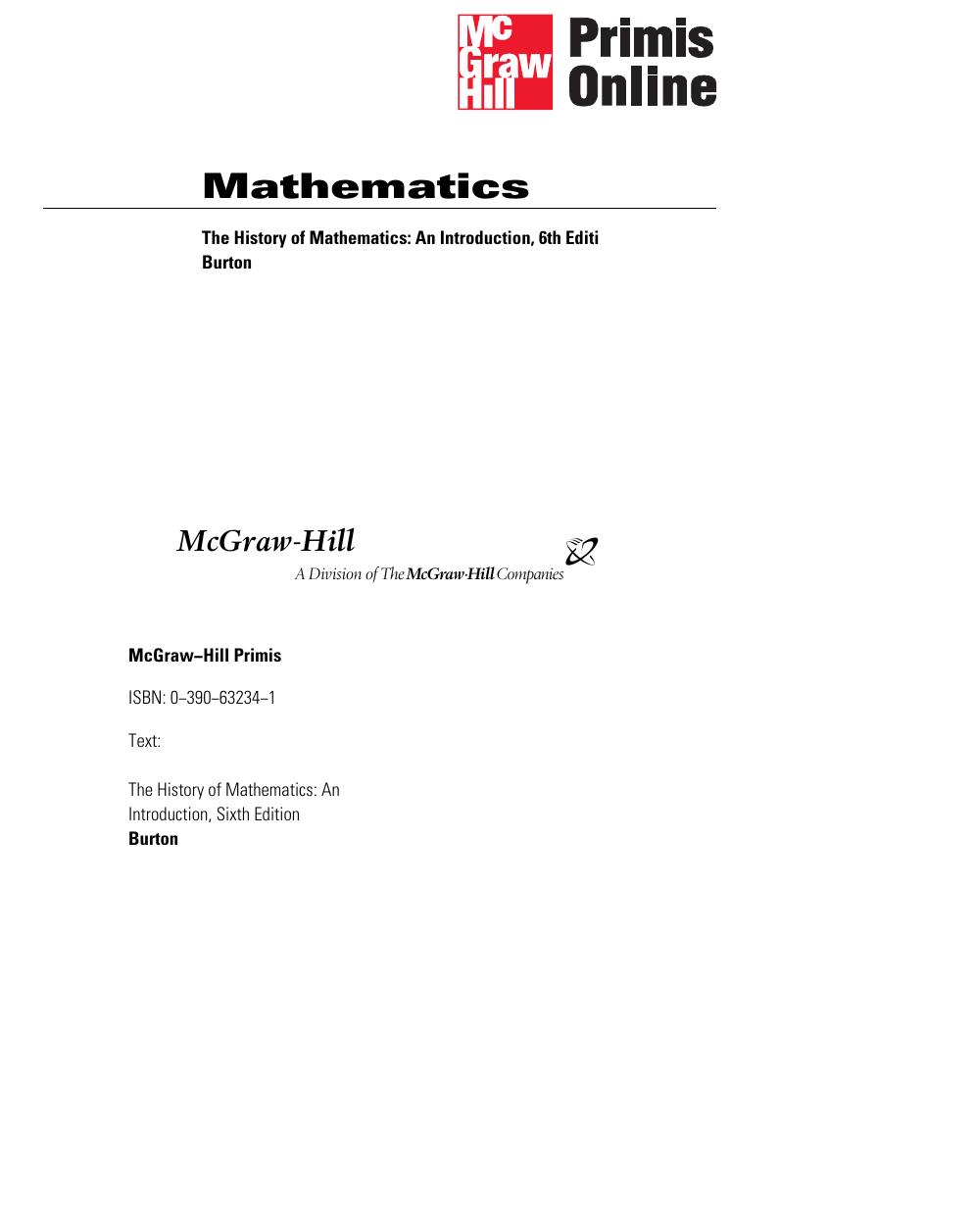 The History of Mathematics - An Introduction by Burton