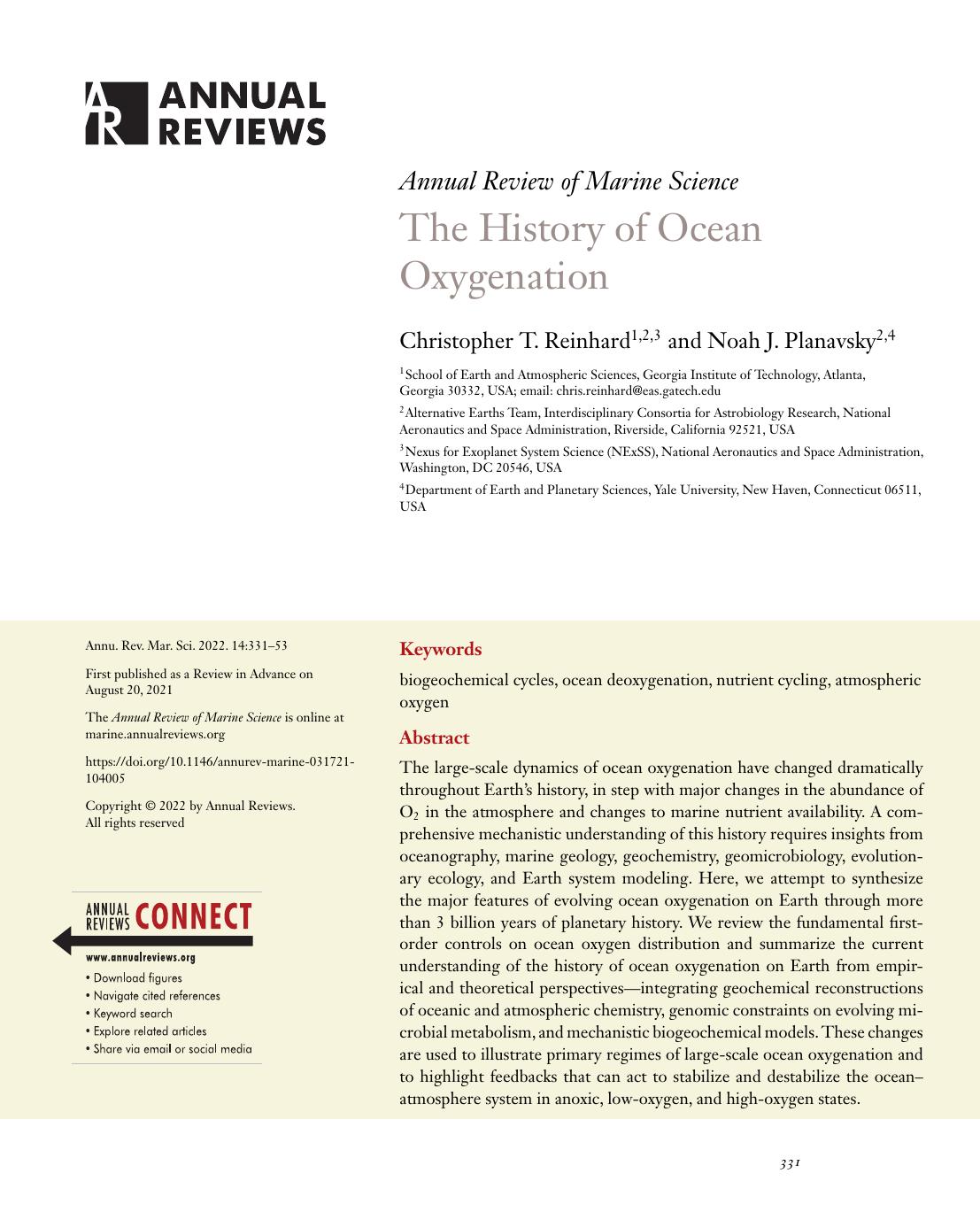 The History of Ocean Oxygenation by Christopher T. Reinhard and Noah J. Planavsky