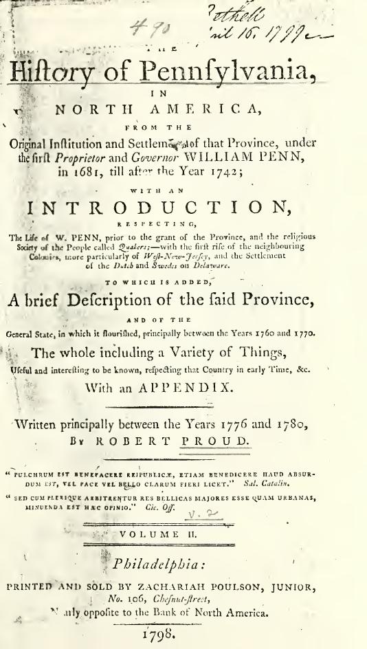 The History of Pennsylvania in North America by Robert Proud