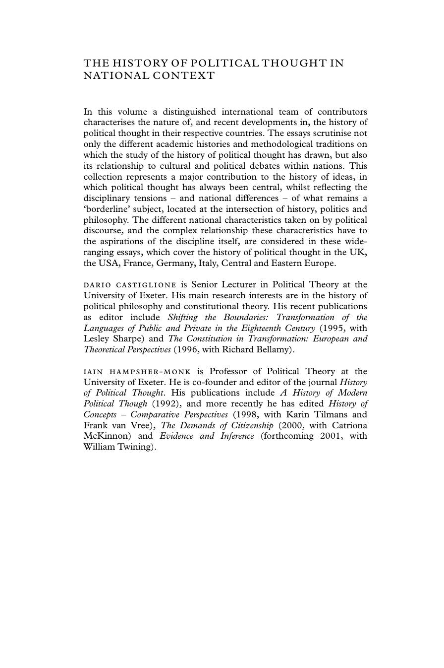 The History of Political Thought in National Context (Ideas in Context, No. 61) by Dario Castiglione Iain Hampsher-Monk