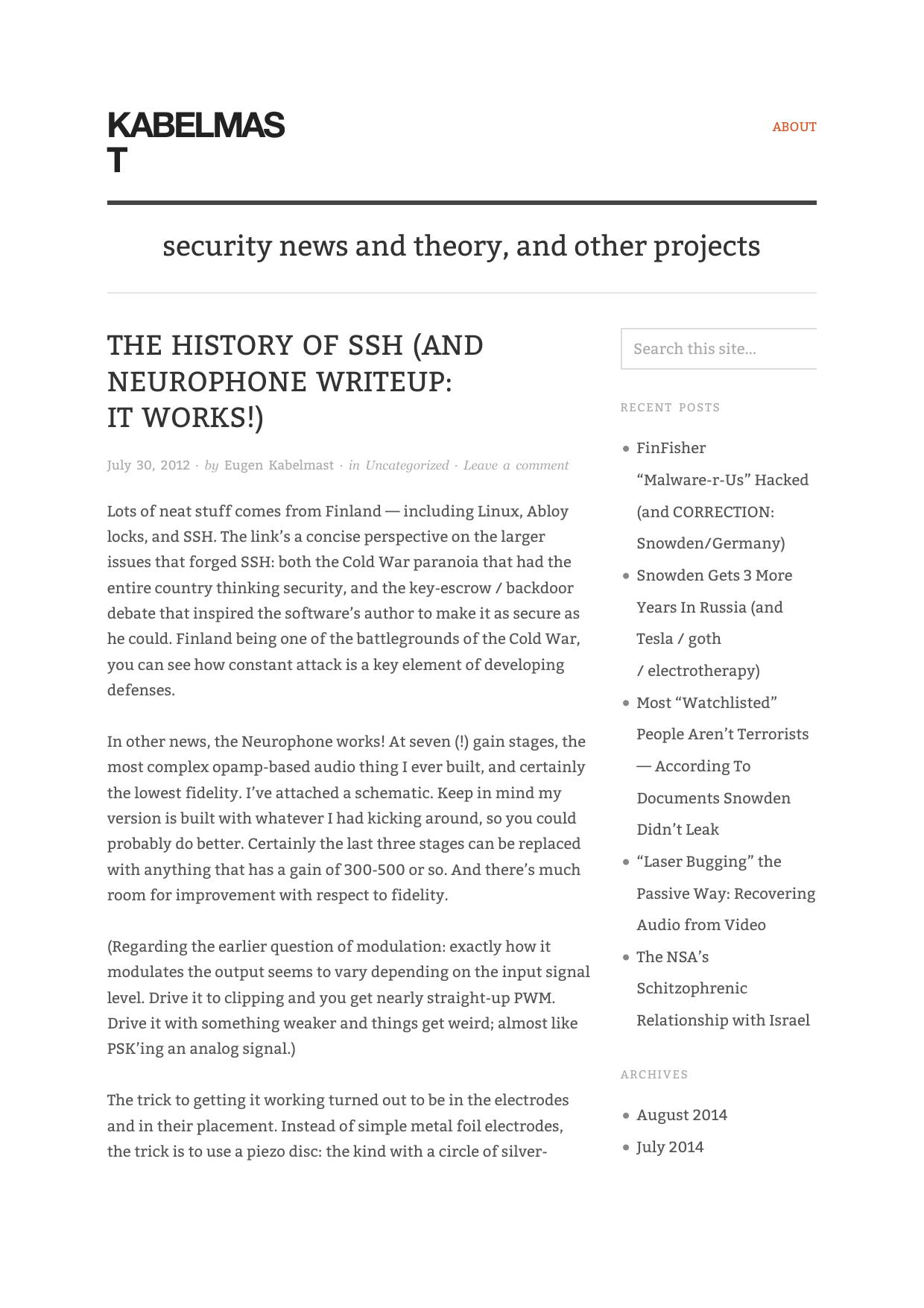 The History of SSH (and Neurophone writeup: it works!) | kabelmast by umbriel