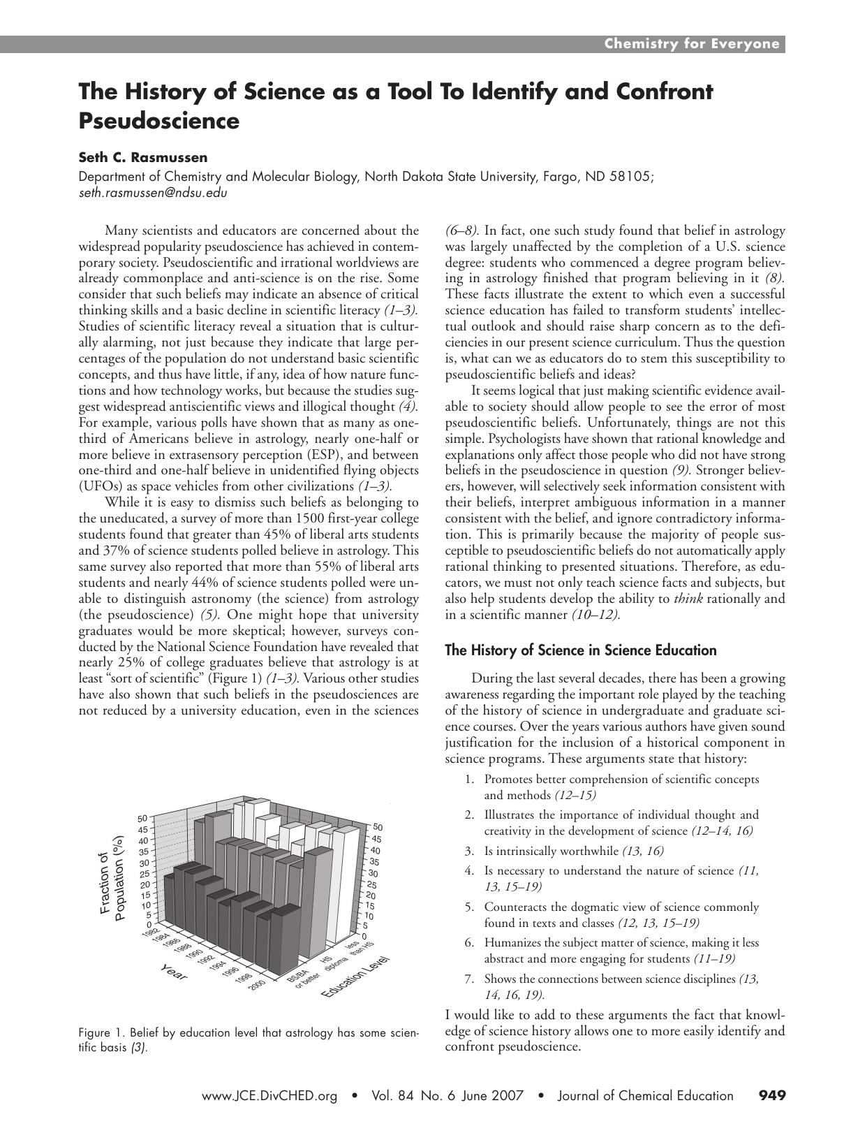 The History of Science as a Tool To Identify and Confront Pseudoscience by Seth C. Rasmussen