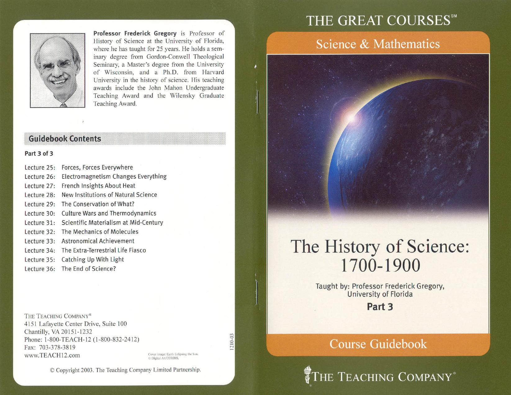 The History of Science: 1700 - 1900 Guidebook 3 by Olorin
