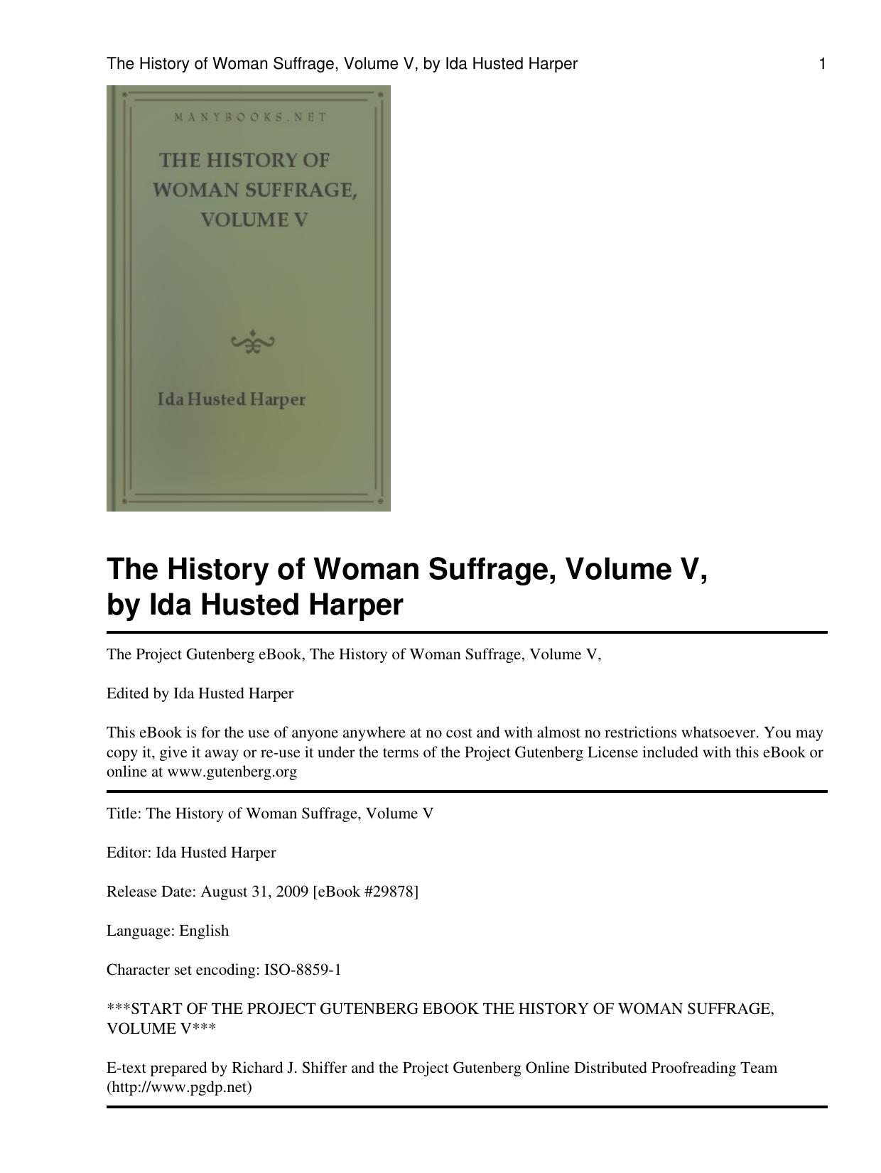 The History of Woman Suffrage, Volume V by Harper Ida Husted