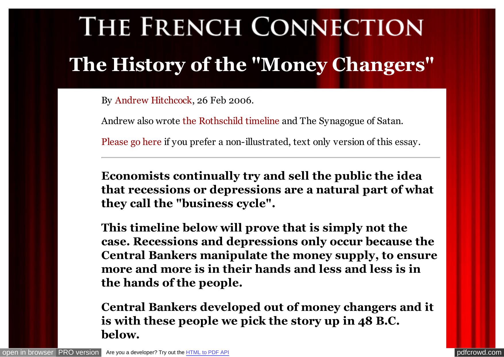 The History of the “Money Changers” by Unknown