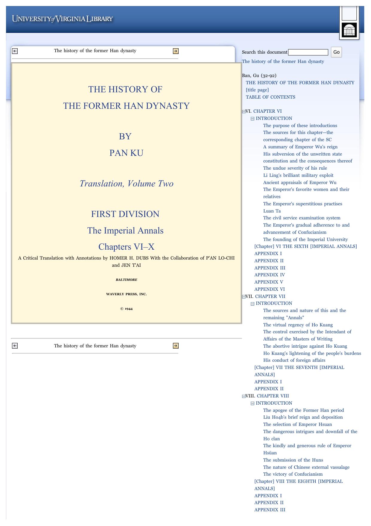 The History of the Former Han Dynasty A Critical Translation with Annotations Translation, Volume 2 by Ban Gu Homer H. Dubs