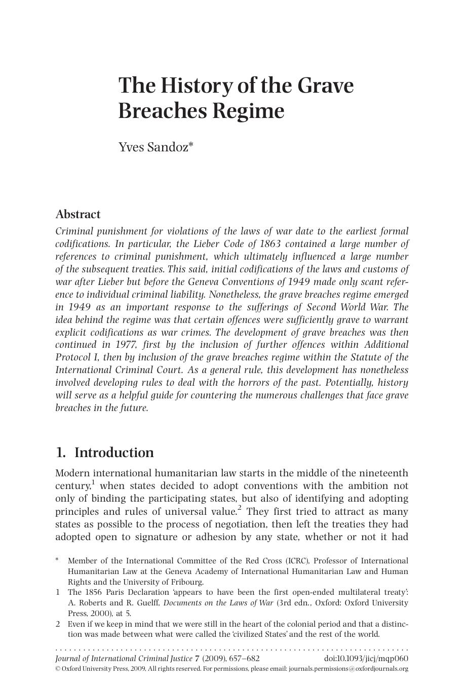 The History of the Grave Breaches Regime by Yves Sandoz