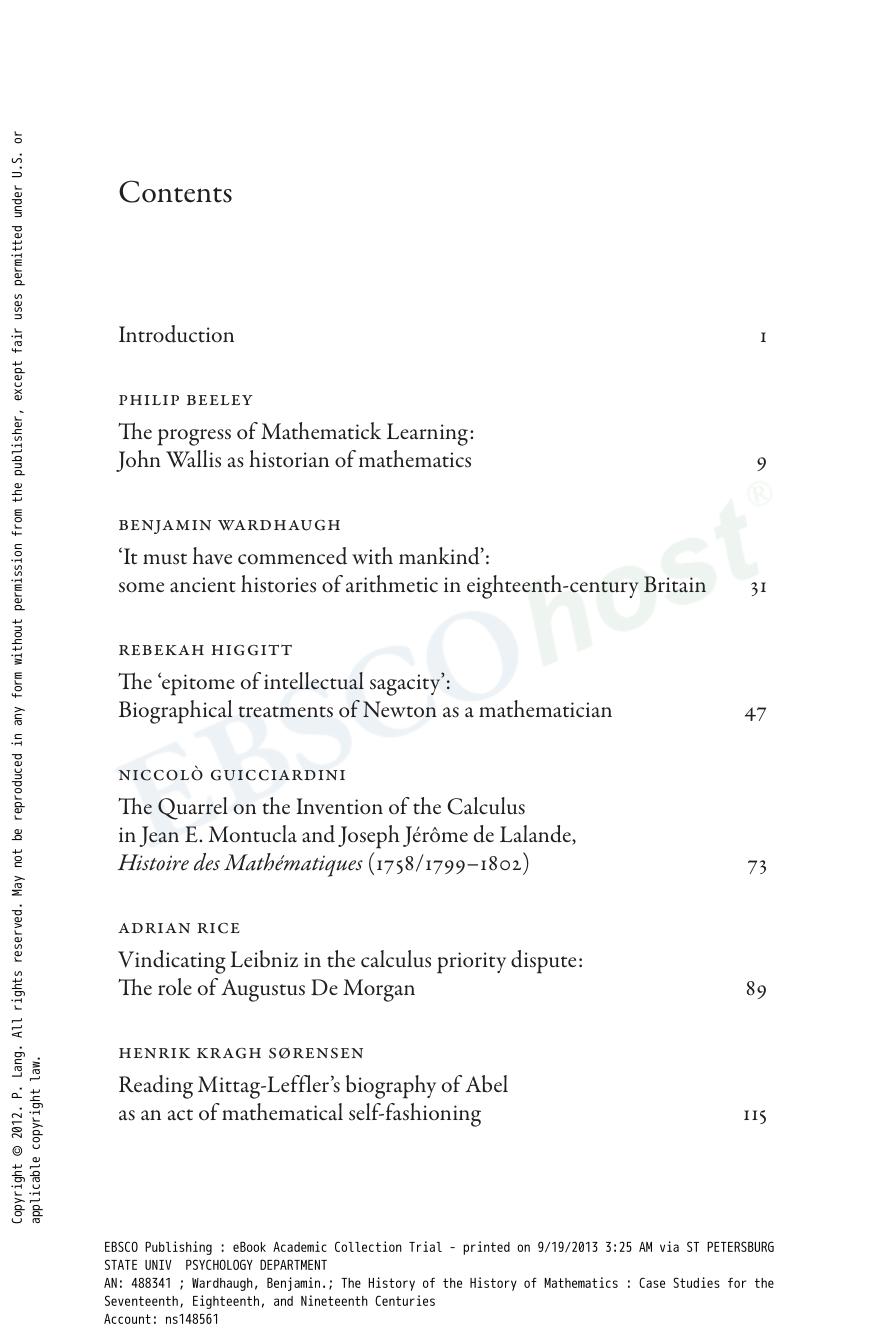 The History of the History of Mathematics: Case Studies for the Seventeenth, Eighteenth and Nineteenth Centuries by Benjamin Wardhaugh (ed.)