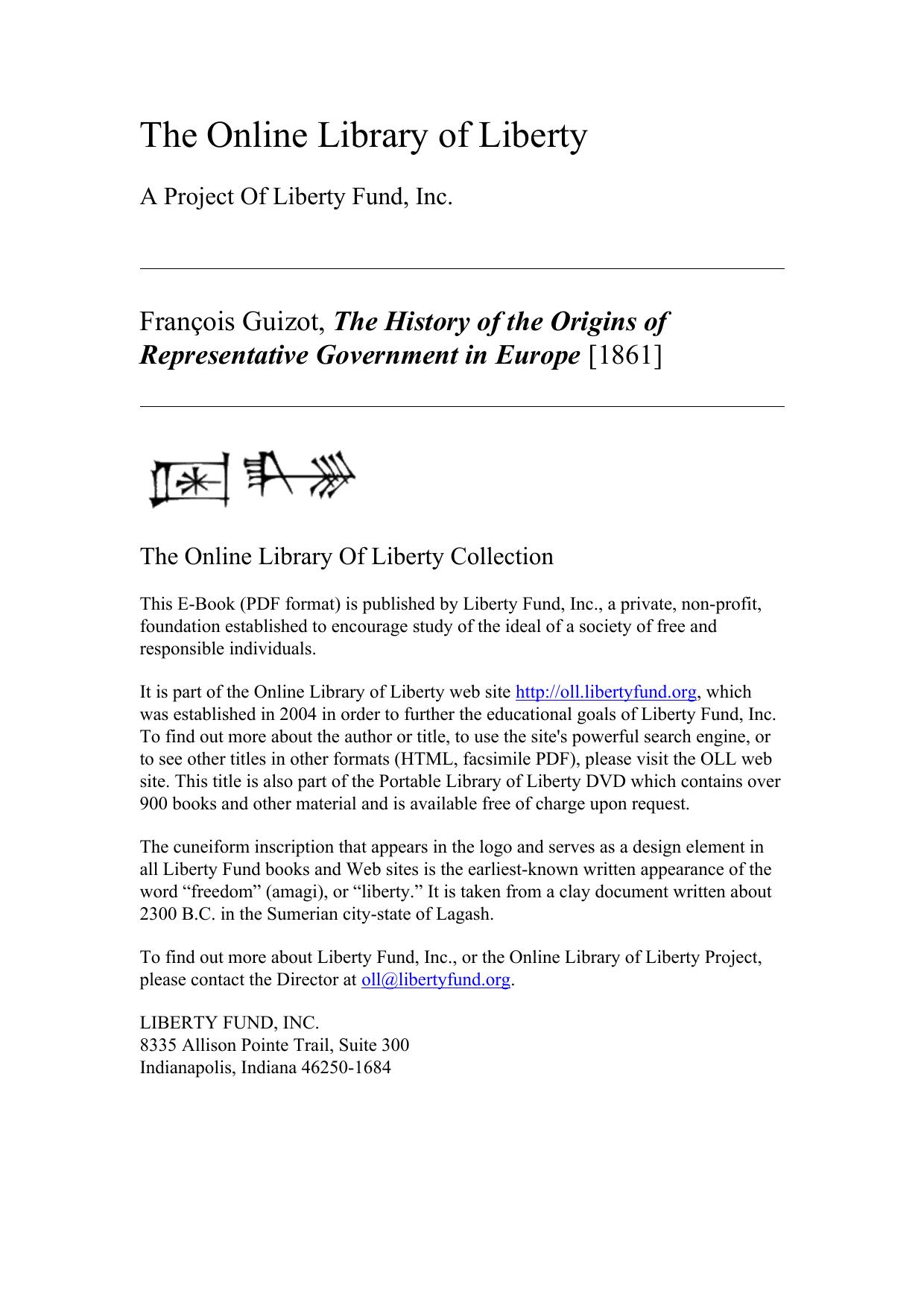 The History of the Origins of Representative Government in Europe by François Guizot