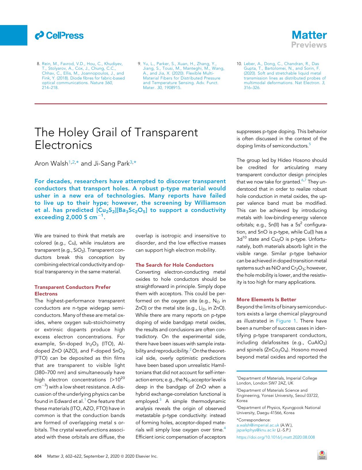 The Holey Grail of Transparent Electronics by Aron Walsh & Ji-Sang Park