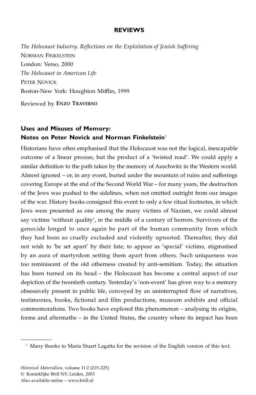 The Holocaust Industry. Reflections on the Exploitation of Jewish Suffering NORMAN FINKELSTEIN by The Holocaust Industry. Reflections on the Exploitation of Jewish Suffering NORMAN FINKELSTEIN