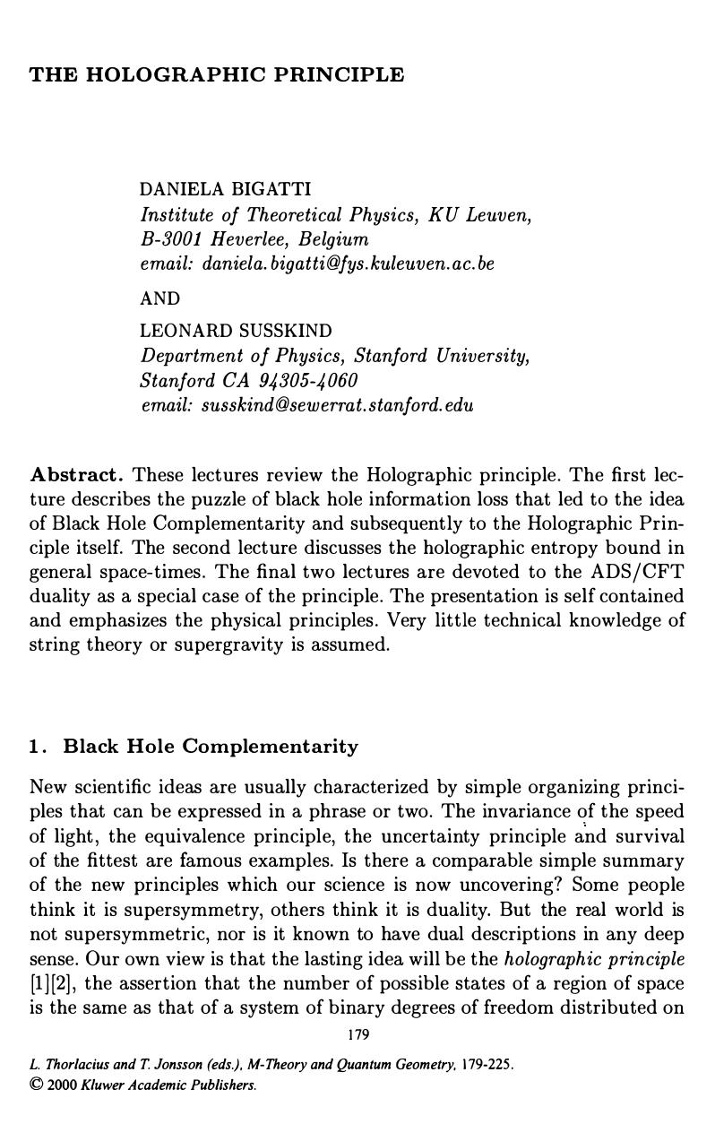 The Holographic Principle (2000) by Daniela Bigatti and Leonard Susskind