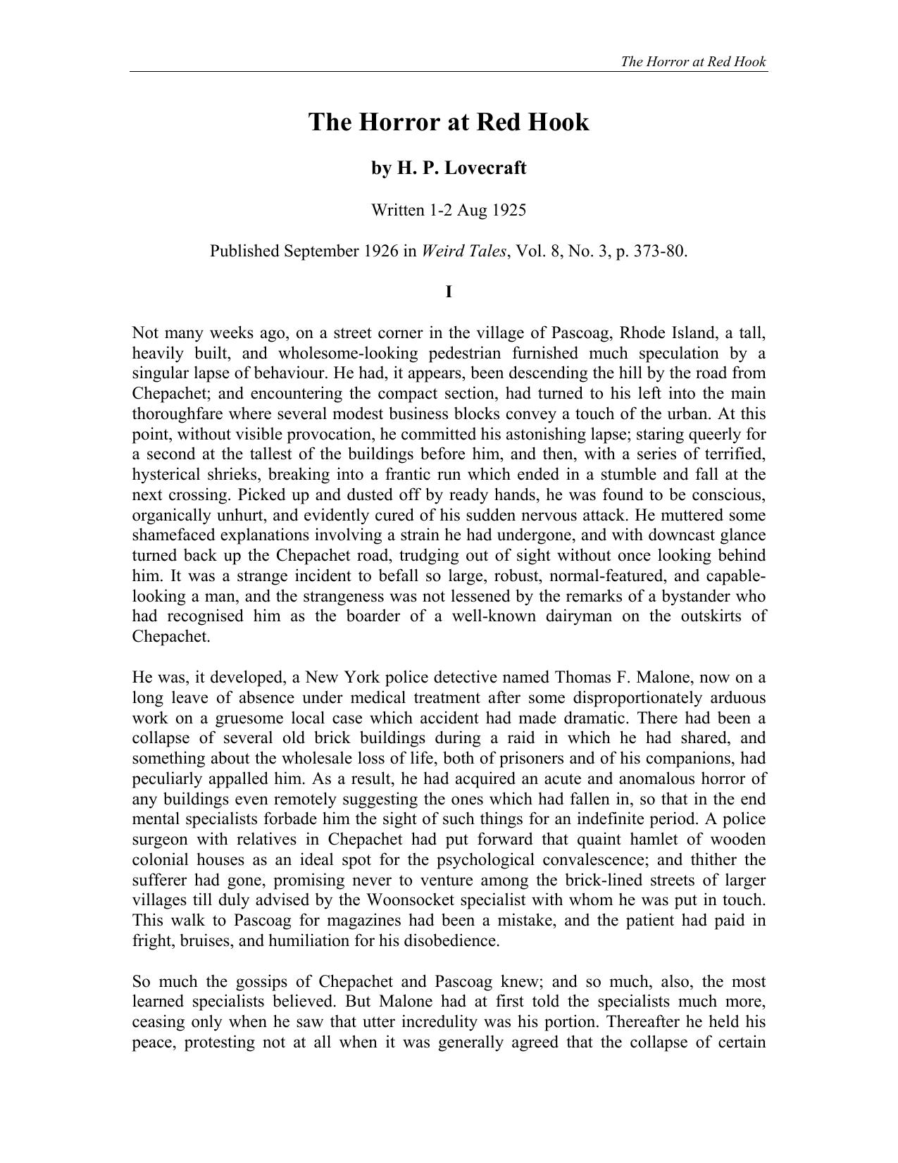 The Horror at Red Hook by H. P. Lovecraft