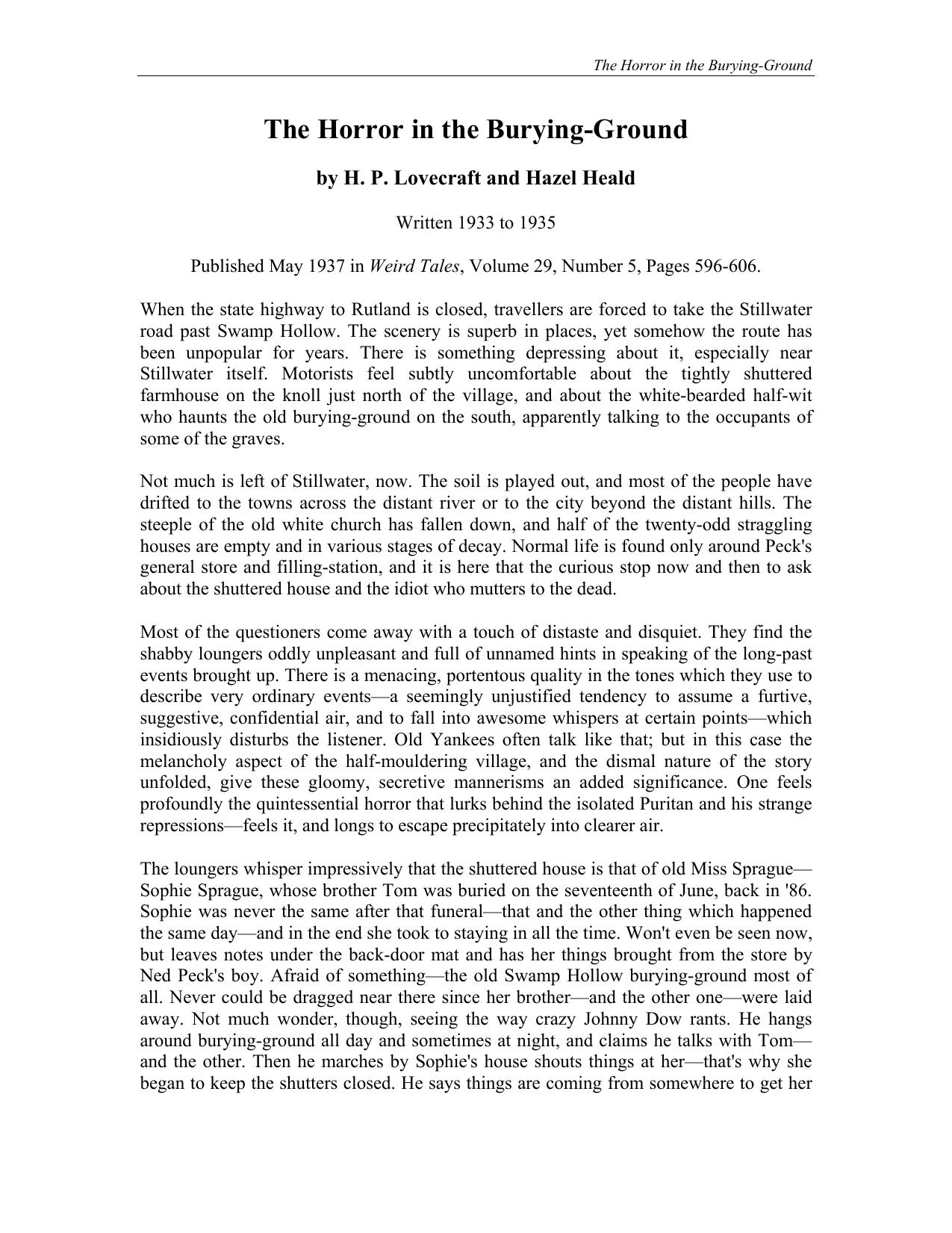 The Horror in the Burying-Ground by H. P. Lovecraft & Hazel Heald