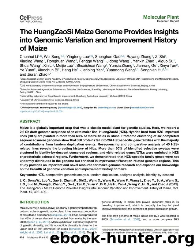 The HuangZaoSi Maize Genome Provides Insights into Genomic Variation and Improvement History of Maize by unknow