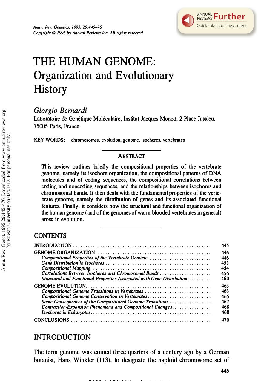 The Human Genome: Organization and Evolutionary History by G Bernardi