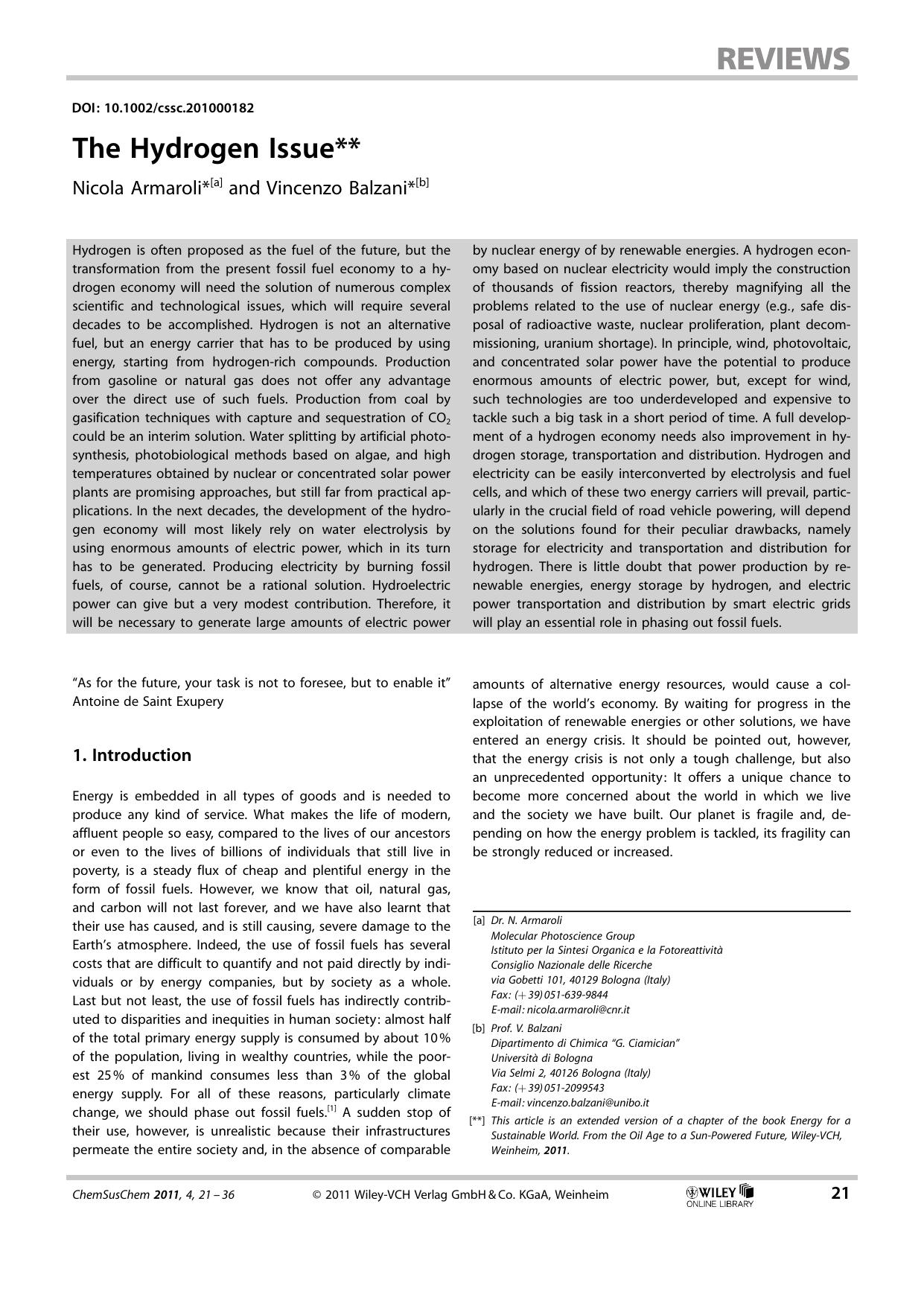 The Hydrogen Issue by Unknown