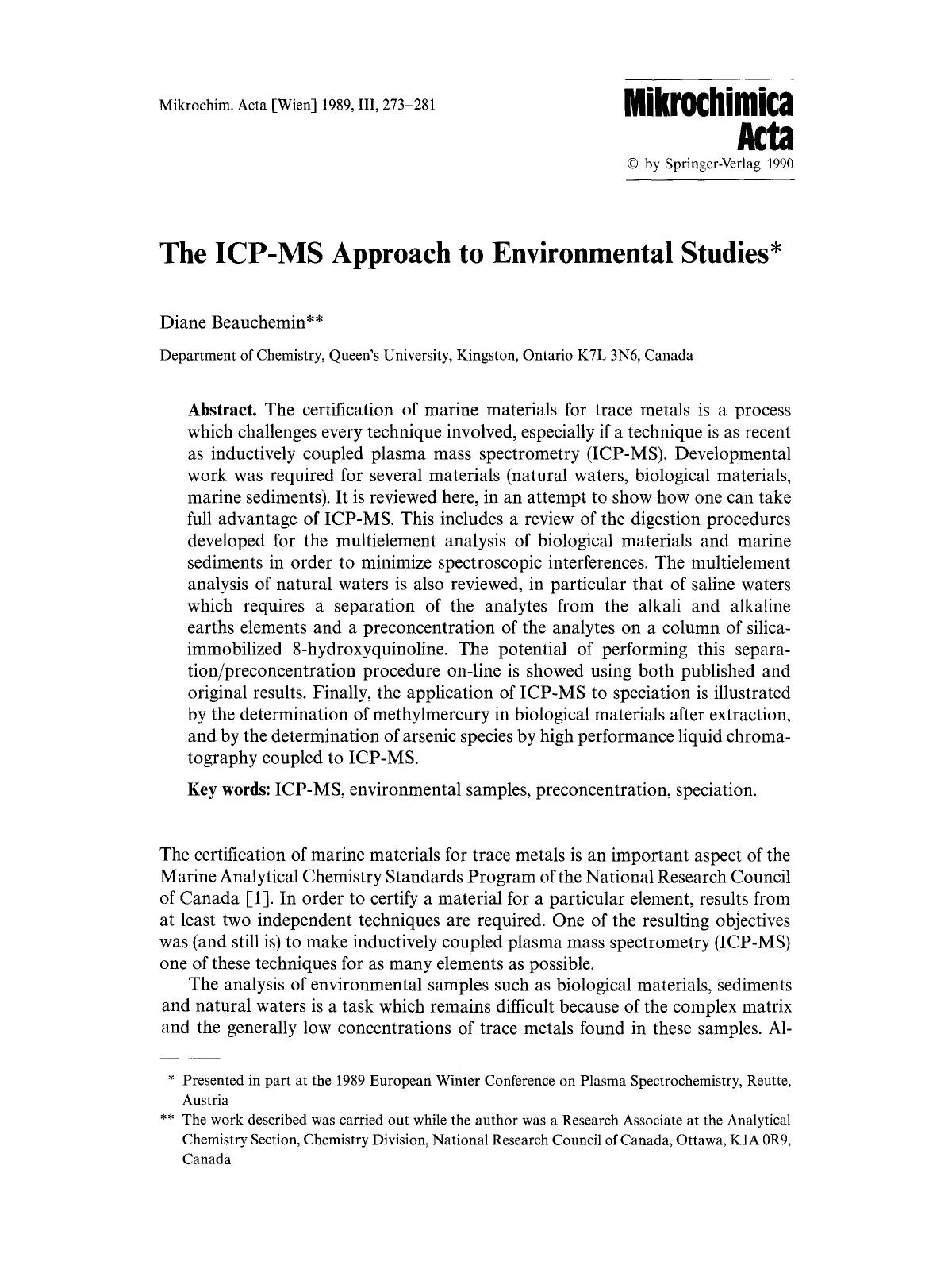 The ICP-MS approach to environmental studies by Unknown