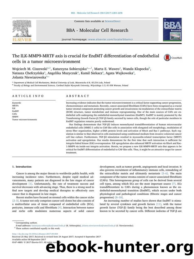The ILK-MMP9-MRTF axis is crucial for EndMT differentiation of endothelial cells in a tumor microenvironment by unknow