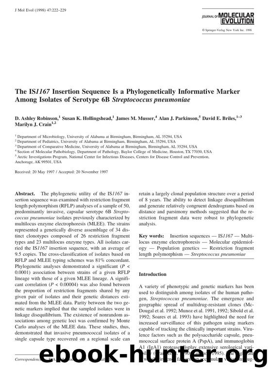 The IS1167 Insertion Sequence Is a Phylogenetically Informative Marker Among Isolates of Serotype 6B Streptococcus pneumoniae by Robinson D. et al