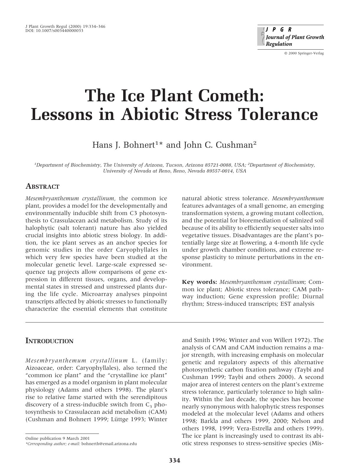 The Ice Plant Cometh: Lessons in Abiotic Stress Tolerance by Bohnert H. et al