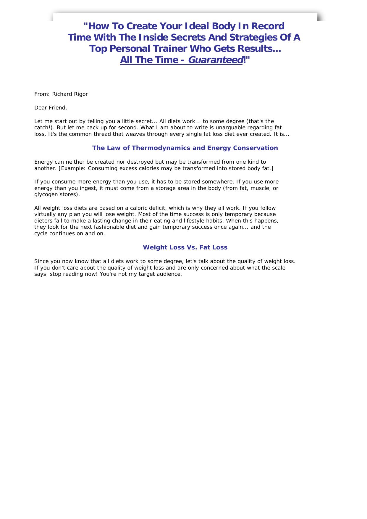 The Ideal Body Fat Loss Guide. by Best of Kuszter's Collection