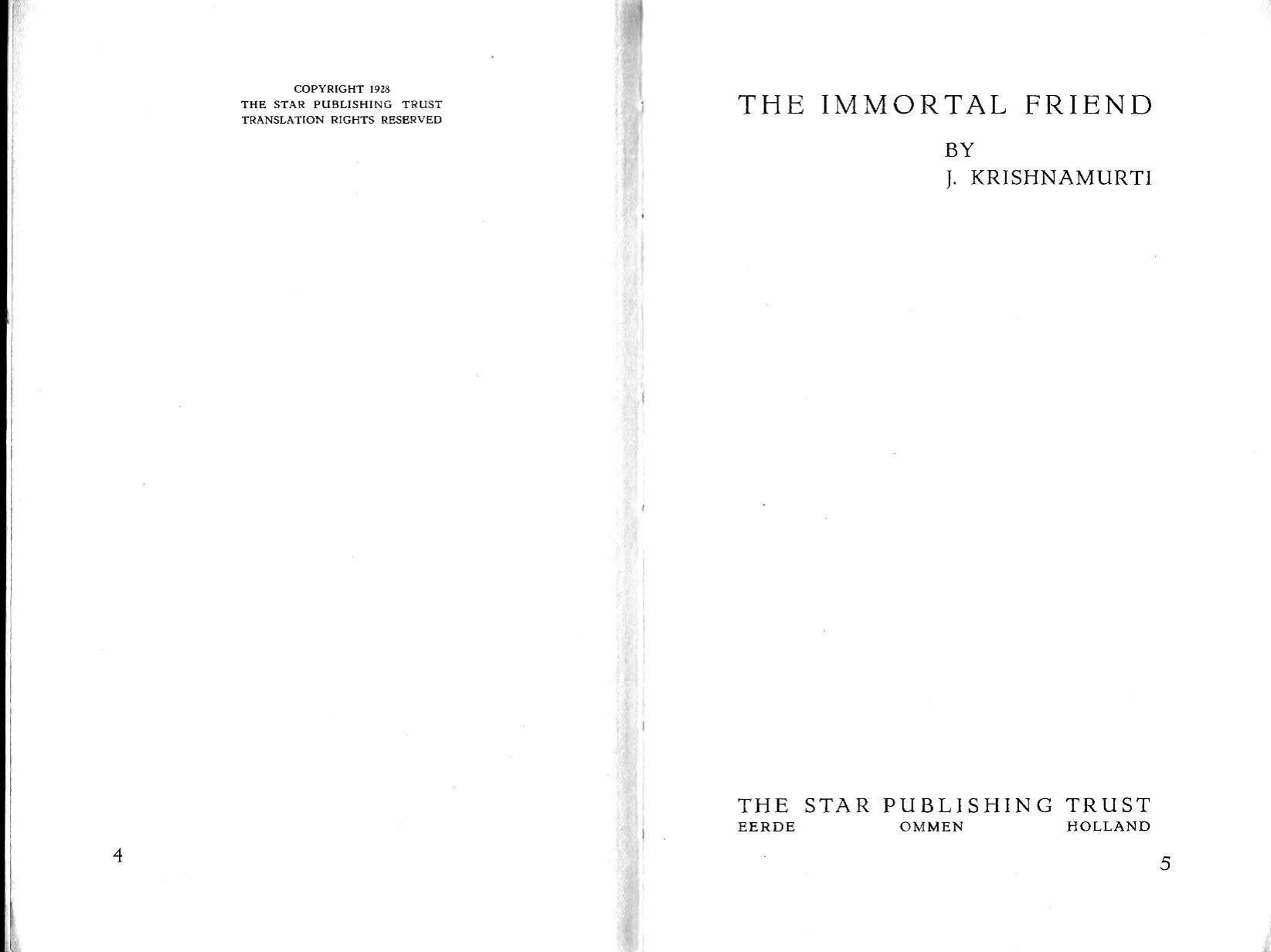 The Immortal Friend by Krishnamurti