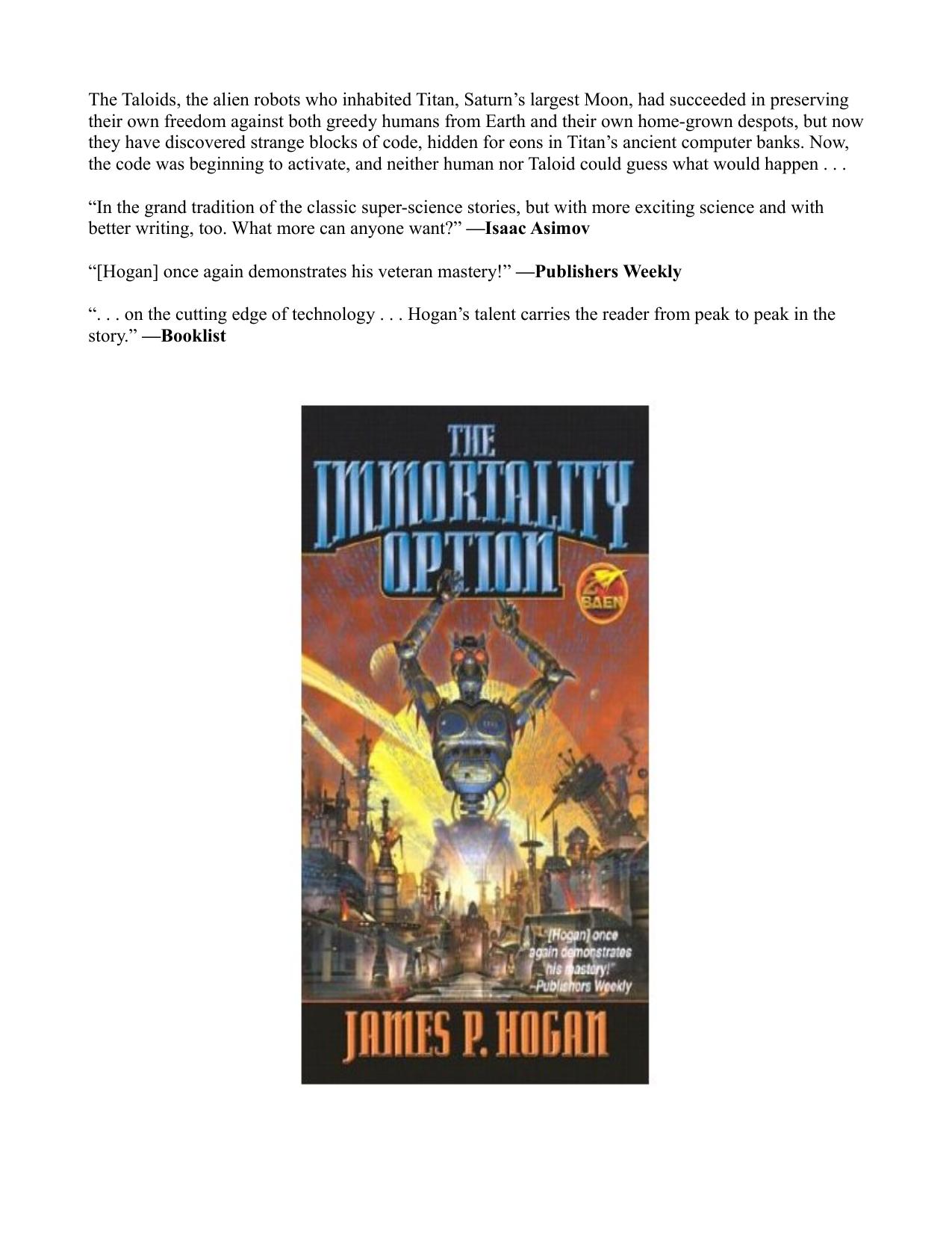 The Immortality Option by James P. Hogan