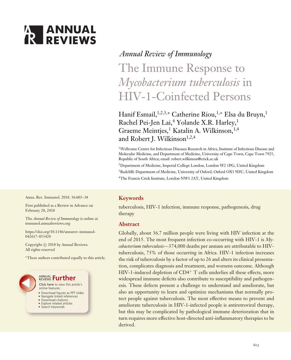 The Immune Response to Mycobacterium tuberculosis in HIV-1-Coinfected Persons by unknow