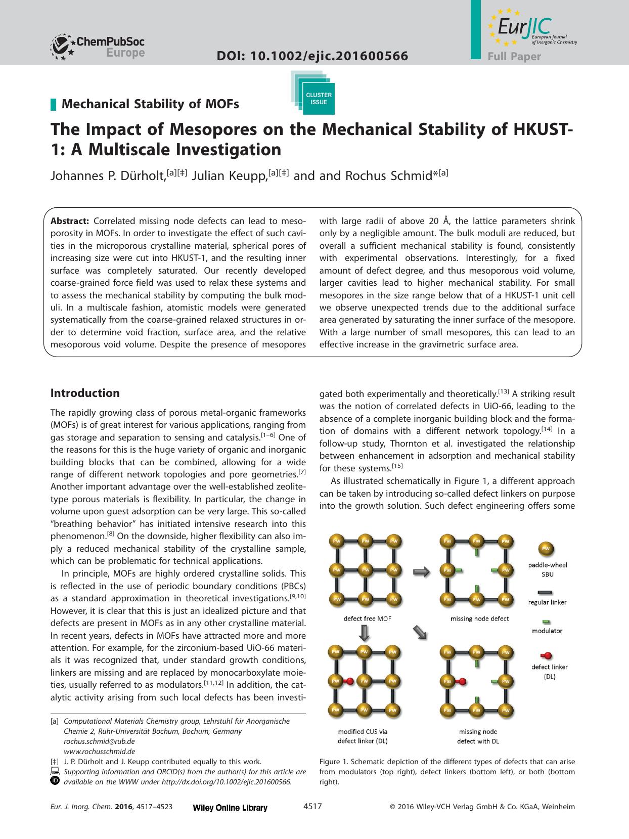 The Impact of Mesopores on the Mechanical Stability of HKUST‐1: A Multiscale Investigation by Unknown