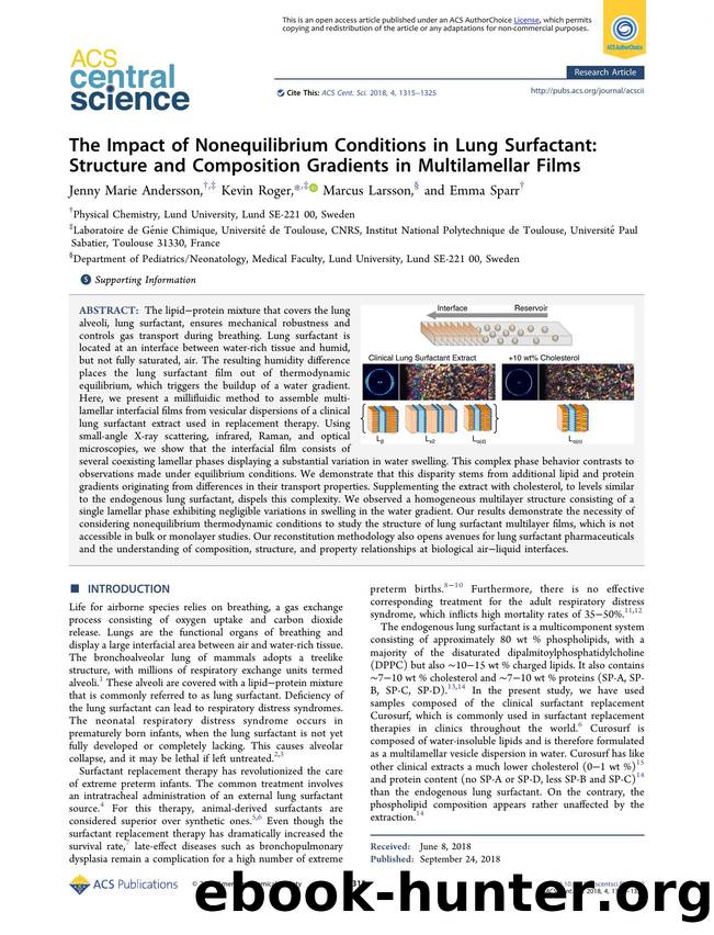 The Impact of Nonequilibrium Conditions in Lung Surfactant: Structure and Composition Gradients in Multilamellar Films by Jenny Marie Andersson & Kevin Roger (ORCID: 0000-0001-7914-0951) & Marcus Larsson & Emma Sparr