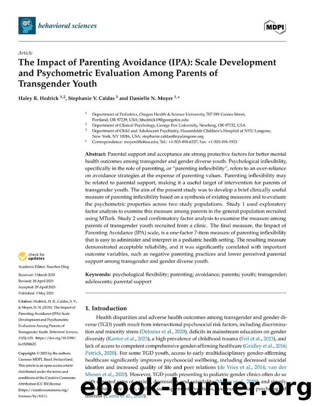The Impact of Parenting Avoidance (IPA)  Scale Development and Psychometric Evaluation Among Parents of Transgender Youth by Unknown