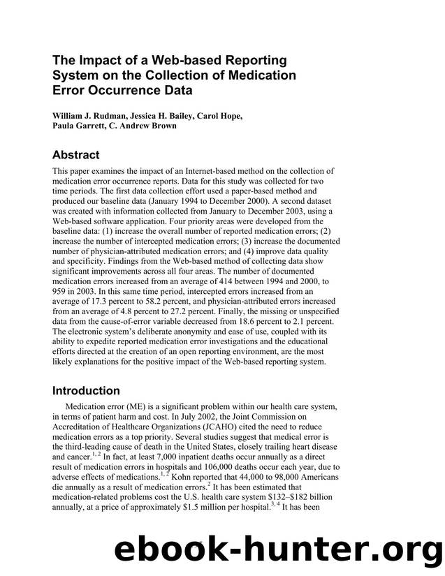 The Impact of a Web-based Reporting System on the Collection of Medication Error Occurrence Data by Unknown