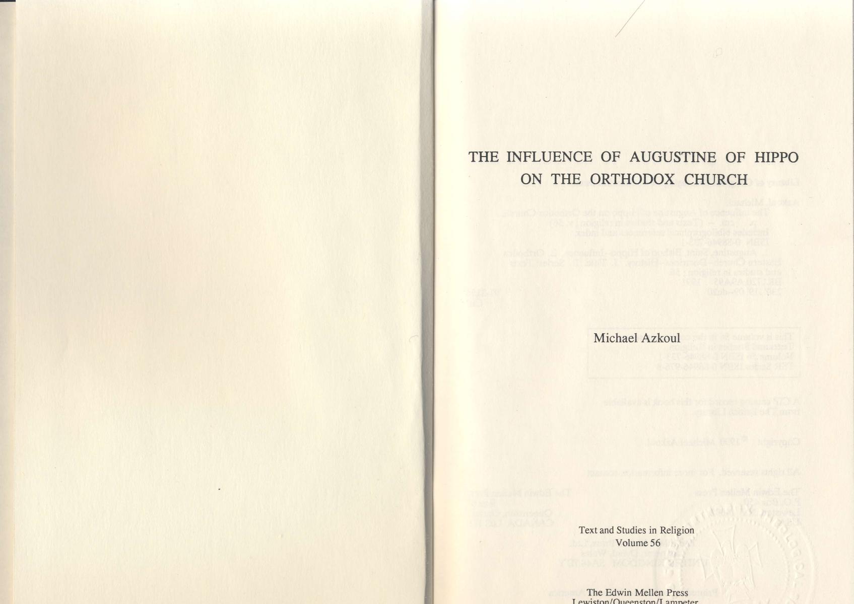The Influence of Augustine of Hippo on the Orthodox Church by Michael Azkoul