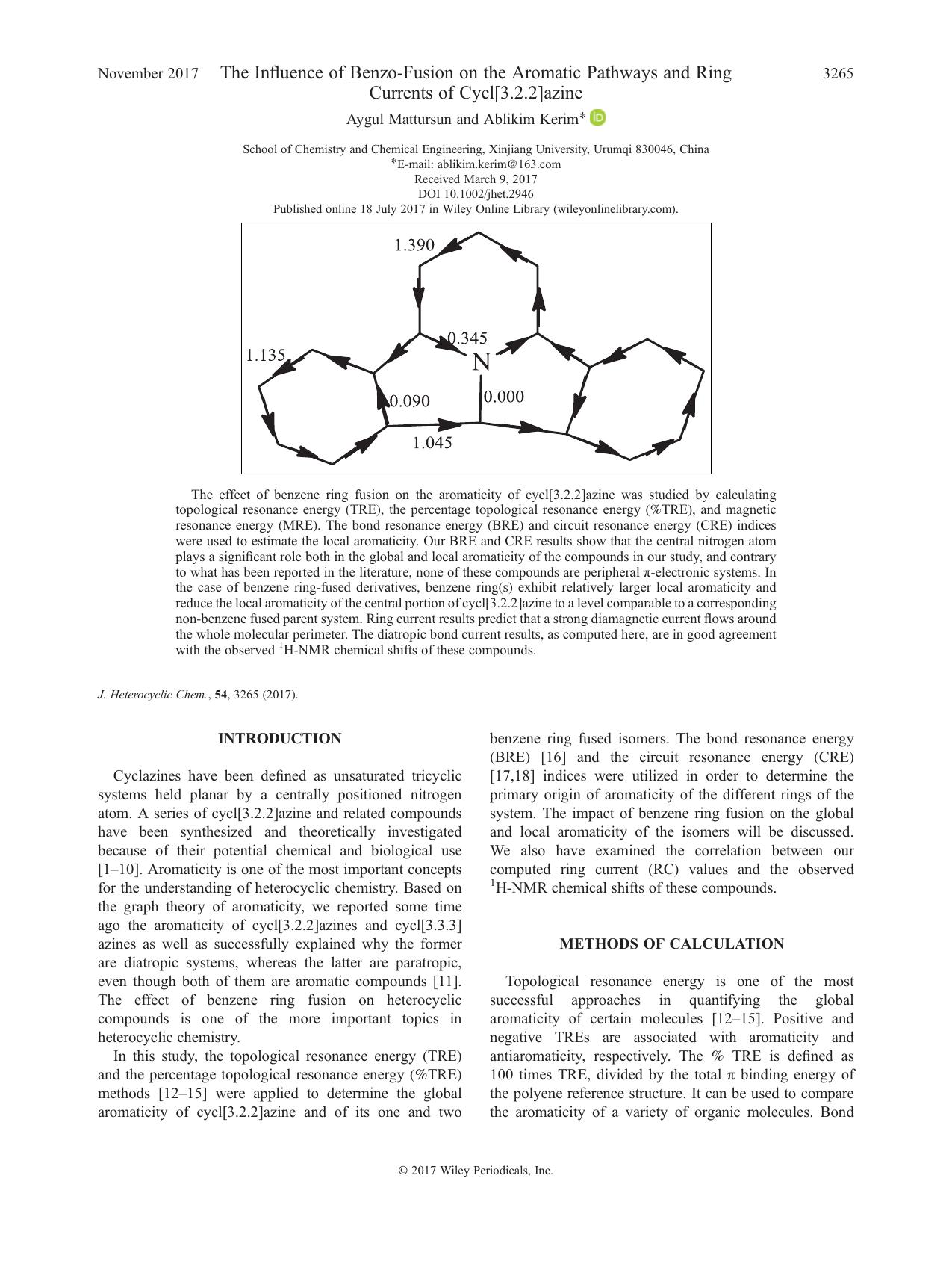 The Influence of Benzo-Fusion on the Aromatic Pathways and Ring Currents of Cycl[3.2.2]azine by Aygul Mattursun & Ablikim Kerim