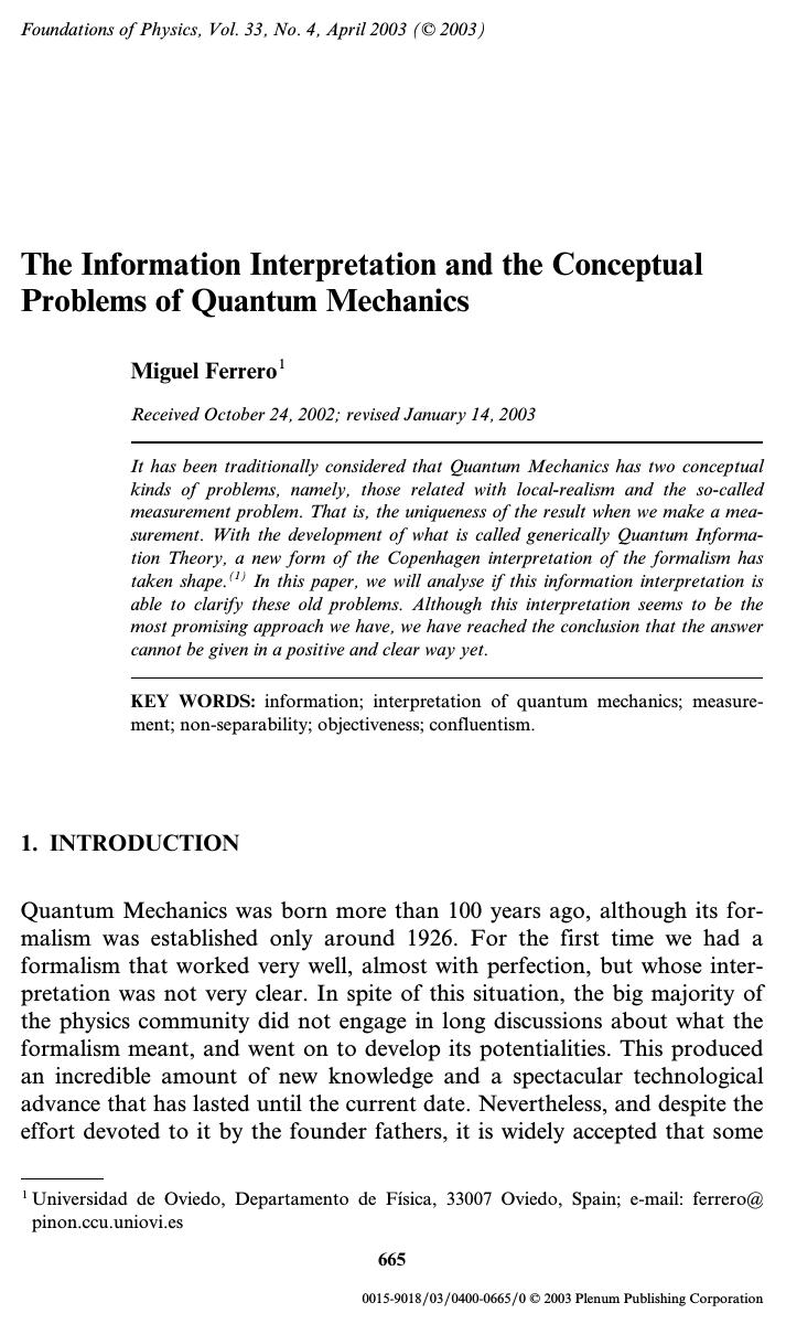 The Information Interpretation and the Conceptual Problems of Quantum Mechanics by Unknown