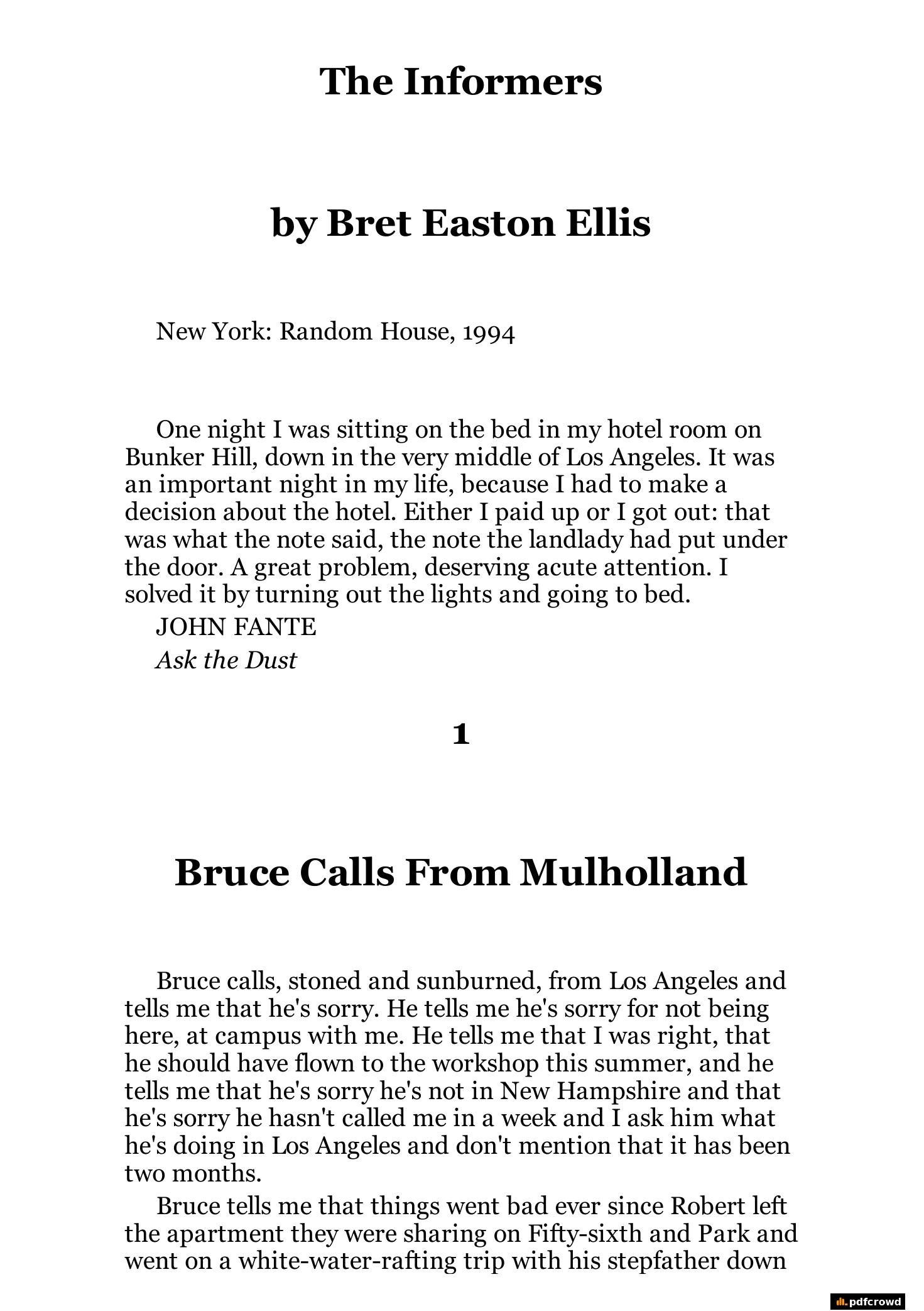 The Informers by Bret Easton Ellis