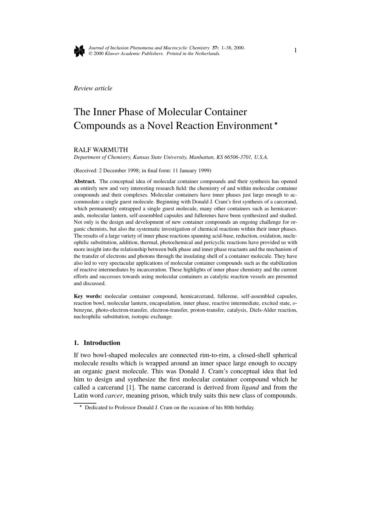 The Inner Phase of Molecular Container Compounds as a Novel Reaction Environment by Unknown