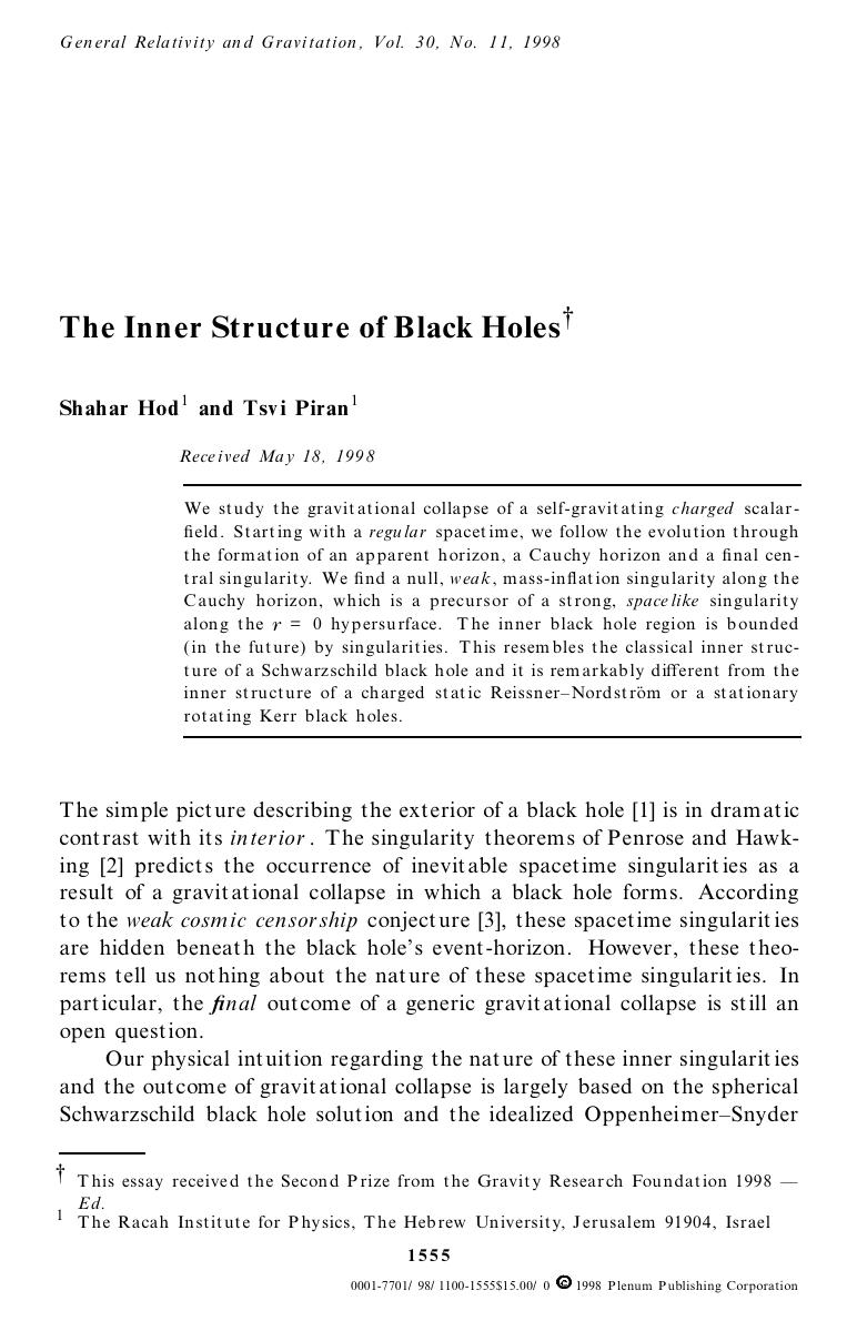 The Inner Structure of Black Holes by Unknown