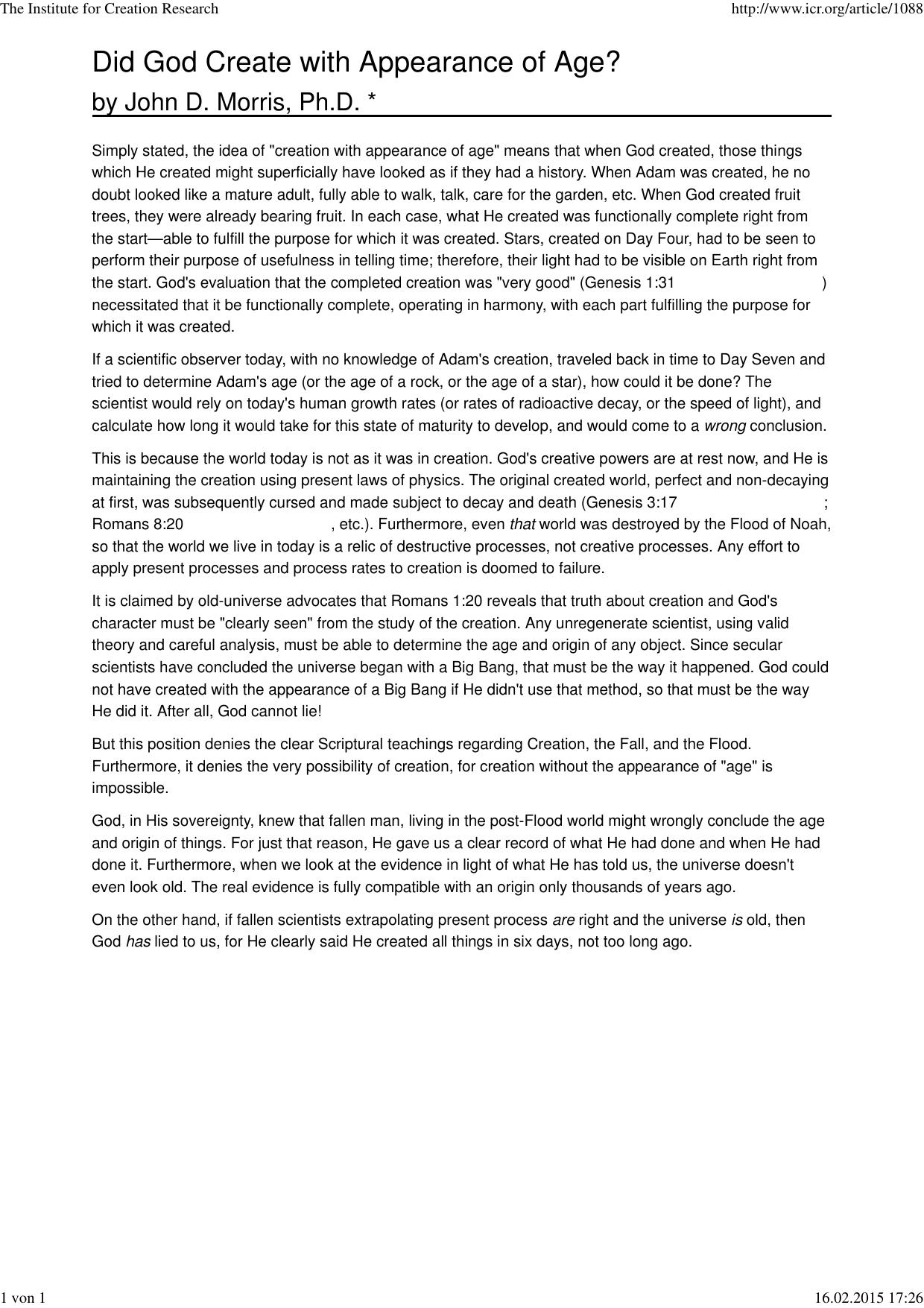 The Institute for Creation Research by Unknown