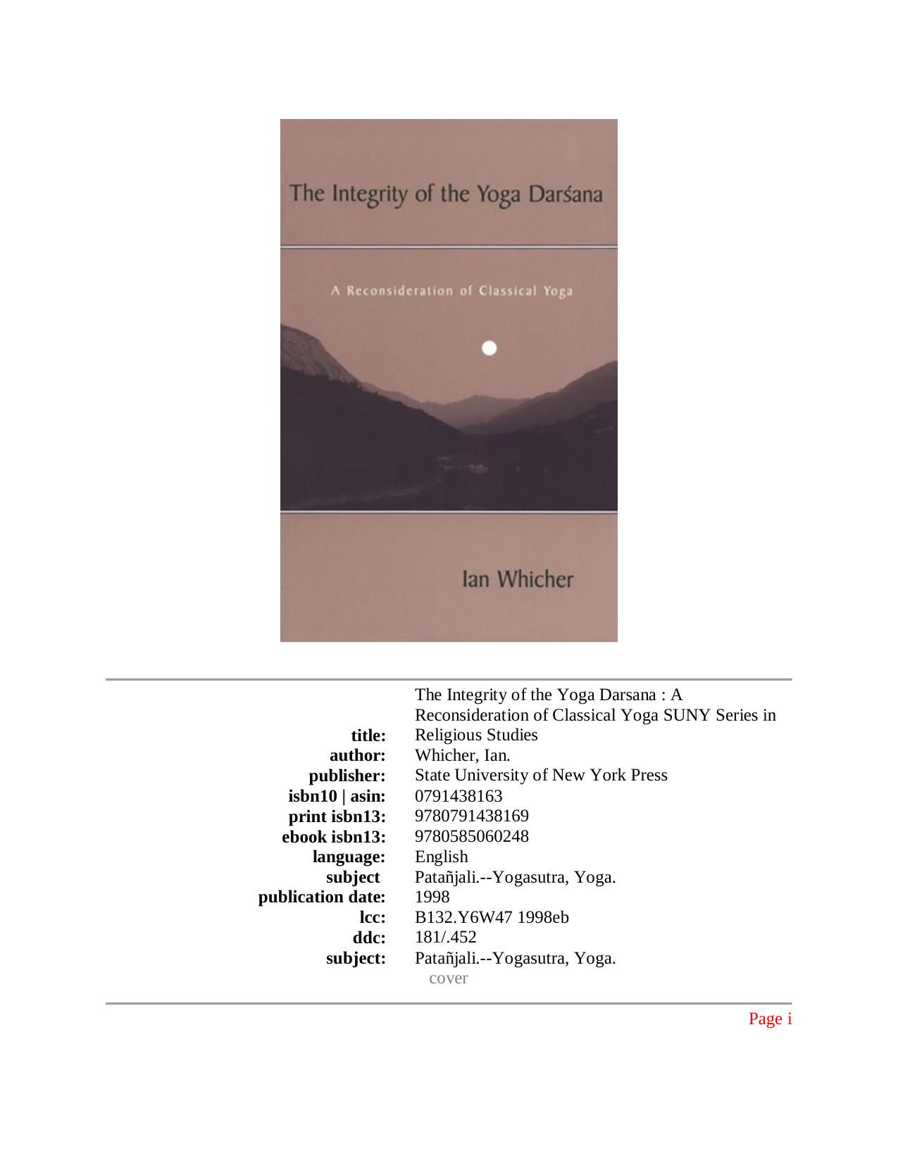 The Integrity of the Yoga Darsana by Unknow