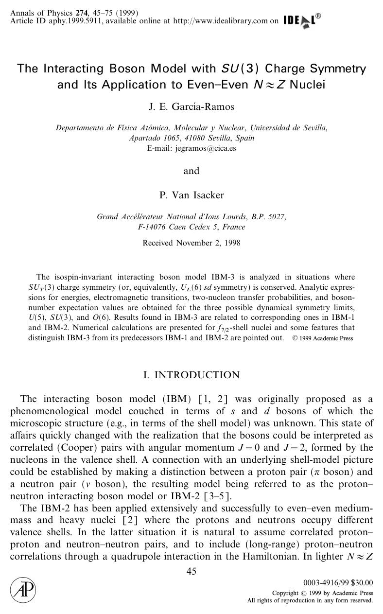 The Interacting Boson Model with SU (3) Charge Symmetry and Its Application to Even--Even N Z Nuclei by García-Ramos J. E. et al