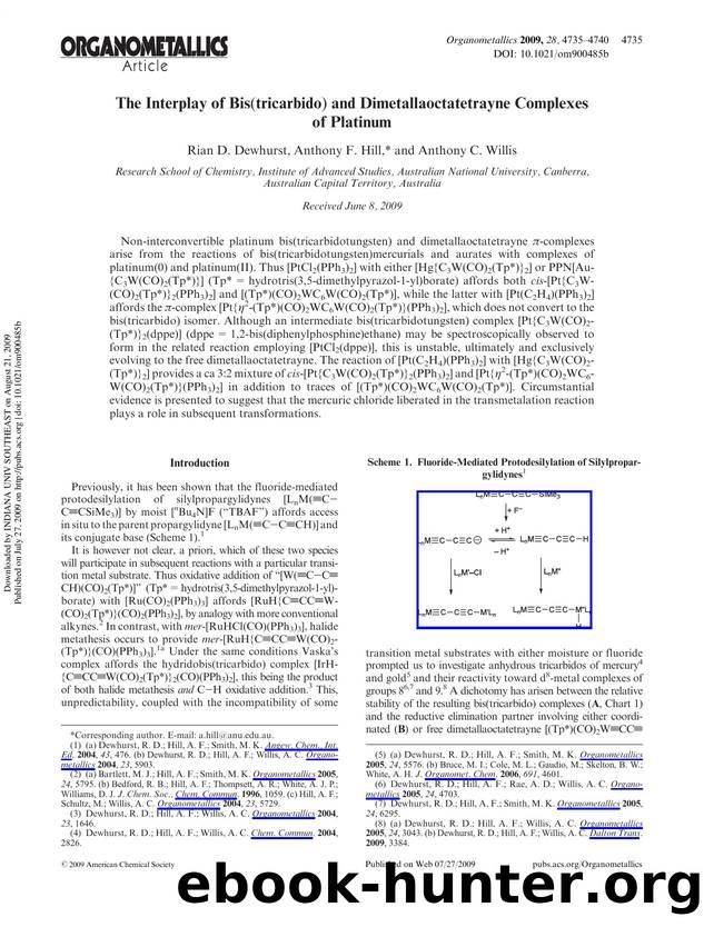 The Interplay of Bis(tricarbido) and Dimetallaoctatetrayne Complexes of Platinum by Rian D. Dewhurst Anthony F. Hill* & Anthony C. Willis