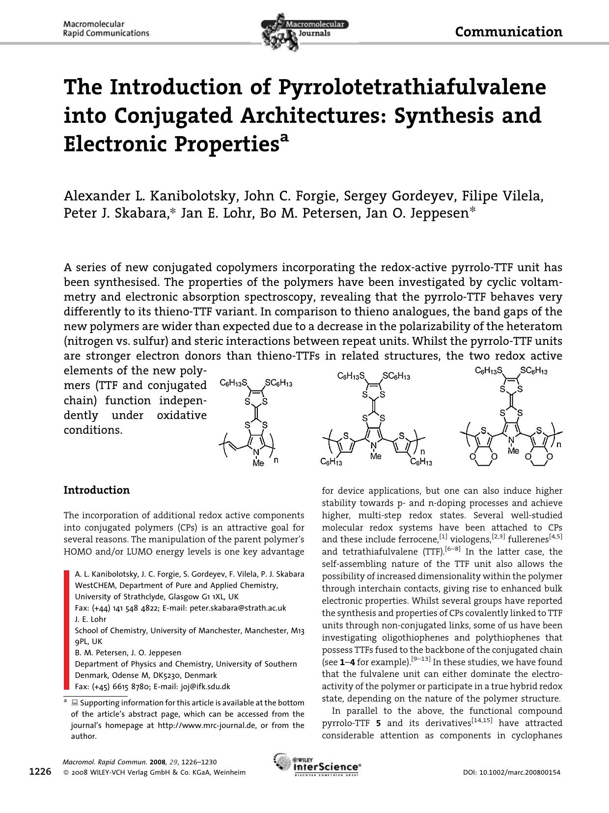 The Introduction of Pyrrolotetrathiafulvalene into Conjugated Architectures: Synthesis and Electronic Properties by Unknown