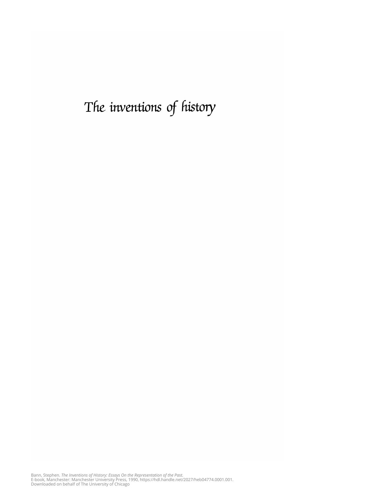 The Inventions of History: Essays on the Representation of the Past by Stephen Bann