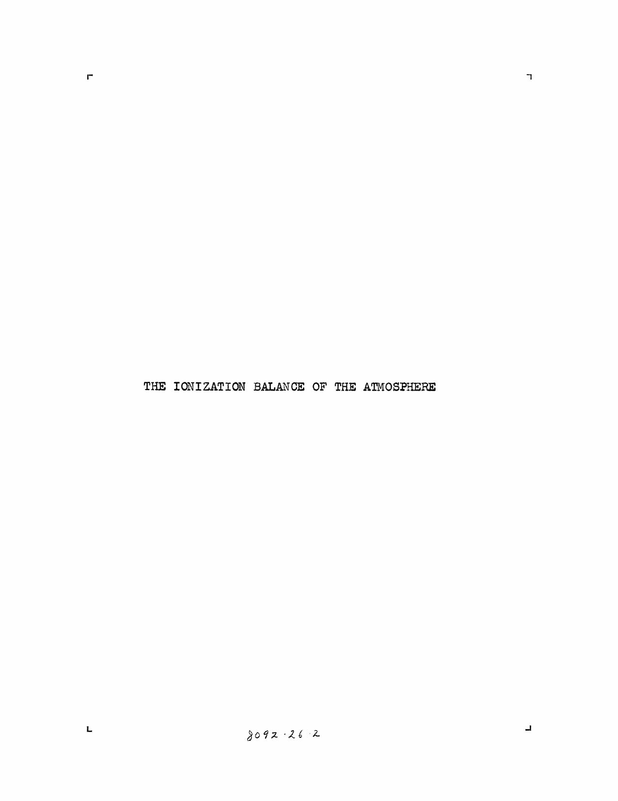 The Ionization Balance of the Atmosphere by Vancour Roger P
