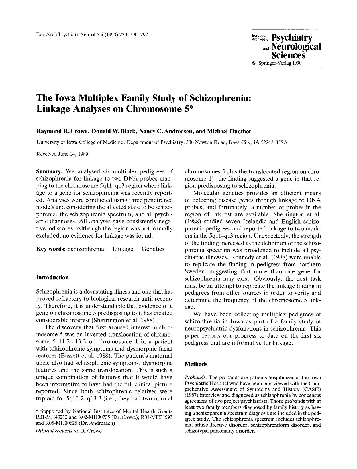 The Iowa multiplex family study of schizophrenia: Linkage analyses on chromosome 5 by Unknown